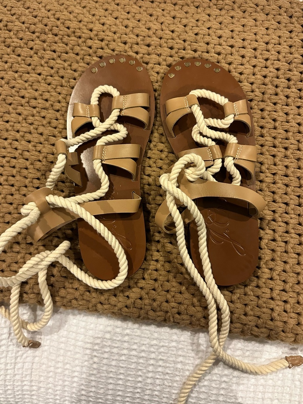 J CREW Tan Leather Rope Lace Gladiator Sandals size 7